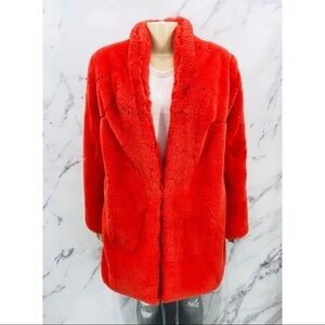 Talie Vintage Shag 70s Faux Fux Sherpa Teddy Long Coat Orange